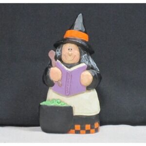VTG Eddie Walker Witch Figurine w/ Book of Spells Cauldron Halloween Decor 6.75"